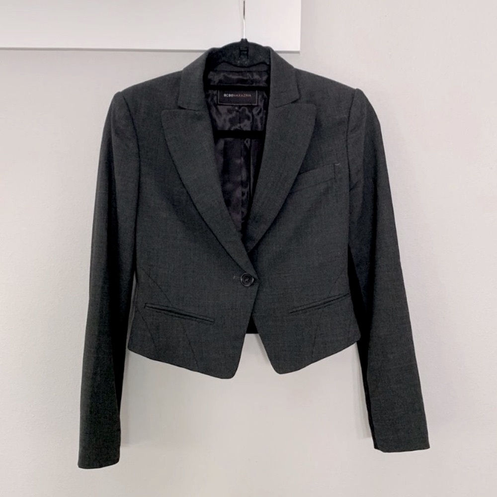 BCBGMAXAZRIA Marlie one button blazer mix Media zip cuffs lined wool women sz XS